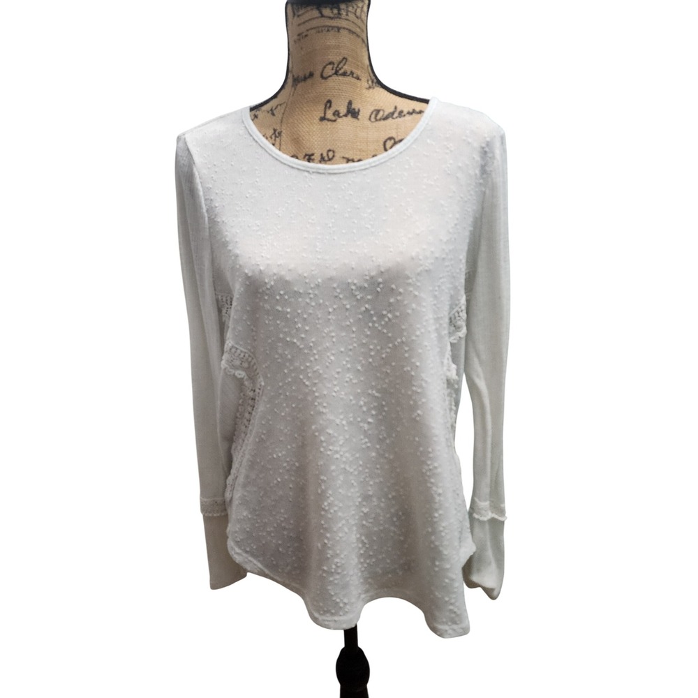 New Directions Weekend White Long‎ Sleeve Top with Lace Detail XL